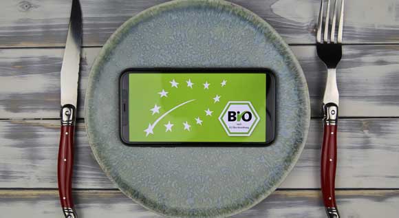 Teller Messer Gabel Tisch Bio Handy Zukunft Biologisch